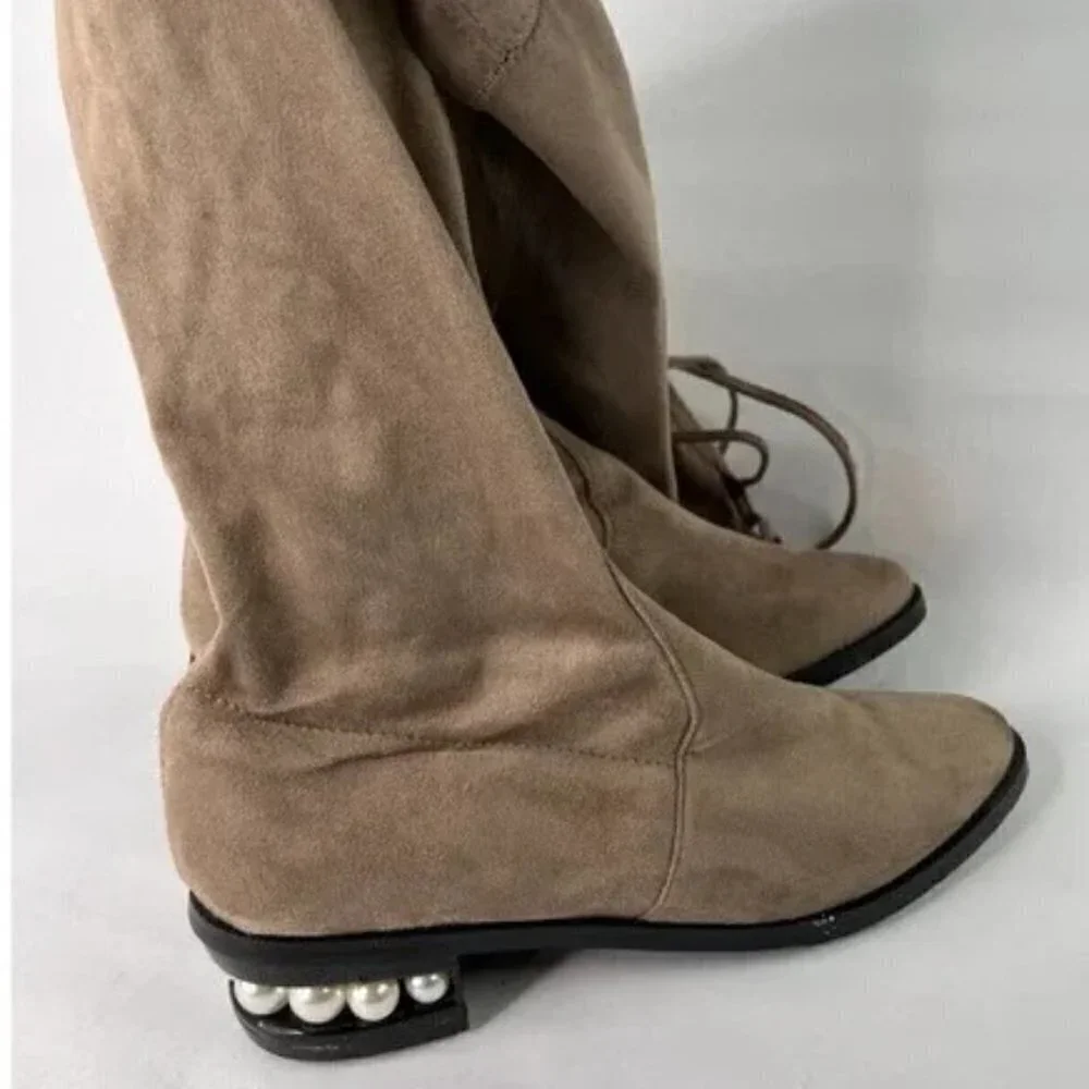 Catherine Malandrino Womens Size 8.5 Perse Embellished Over The Knee Boots Taupe